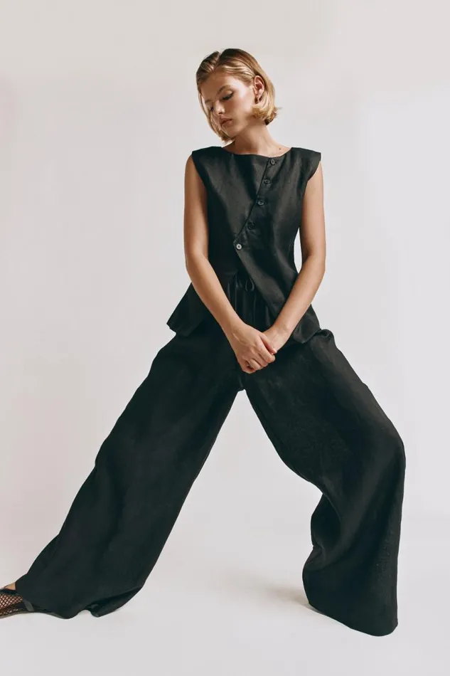 VRG GRL Raya Linen Pants Black Women Sets