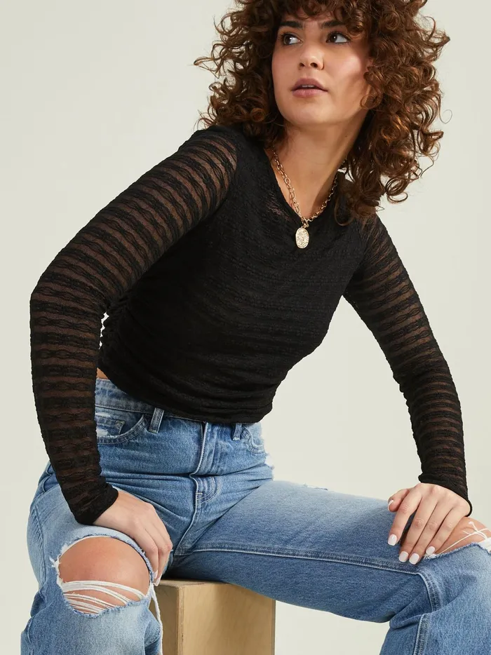 Women Altar039d State Blouses Alexis Long Sleeved Mesh Top Black