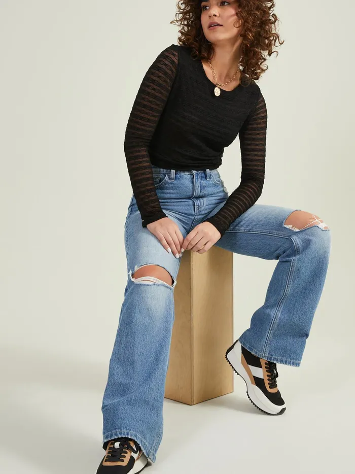 Women Altar039d State Blouses Alexis Long Sleeved Mesh Top Black