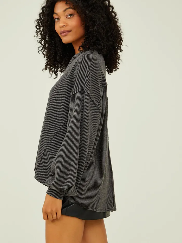 Women Altar039d State Blouses Holly Ribbed Tunic Charcoal