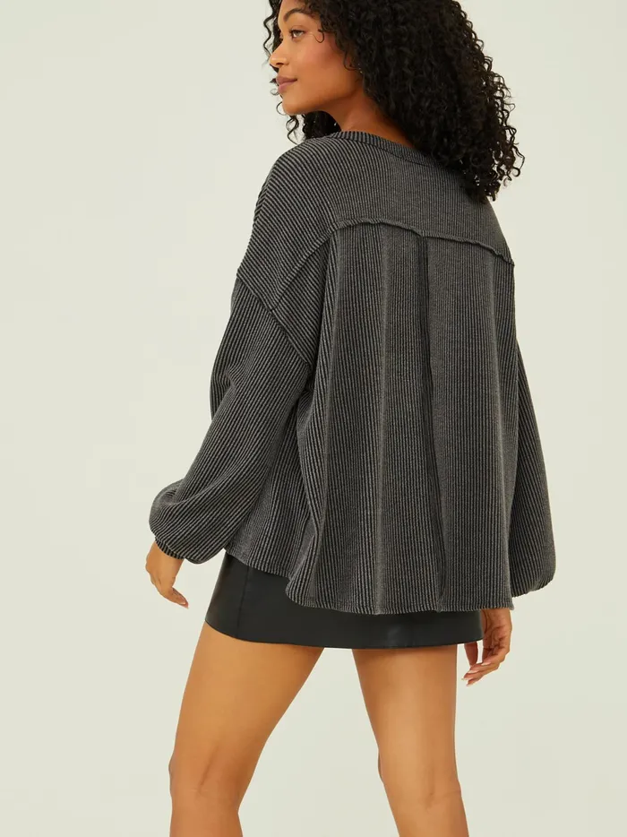 Women Altar039d State Blouses Holly Ribbed Tunic Charcoal