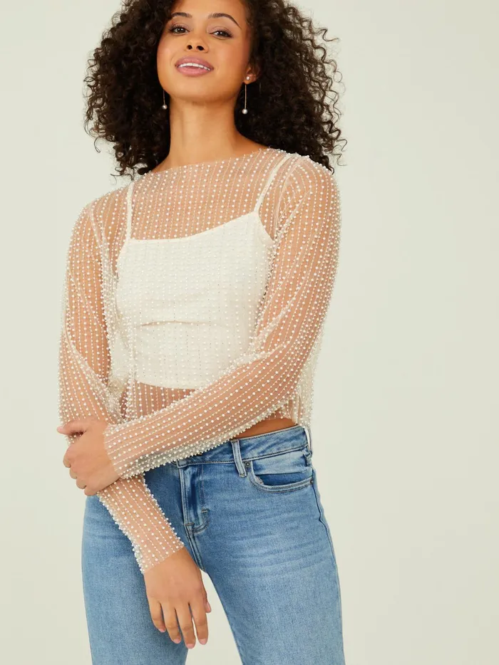 Women Altar039d State Blouses Maison Sheer Beaded Top Cream