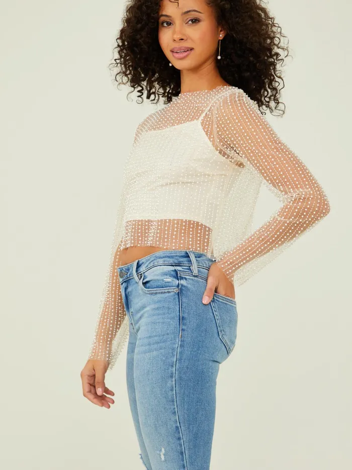 Women Altar039d State Blouses Maison Sheer Beaded Top Cream