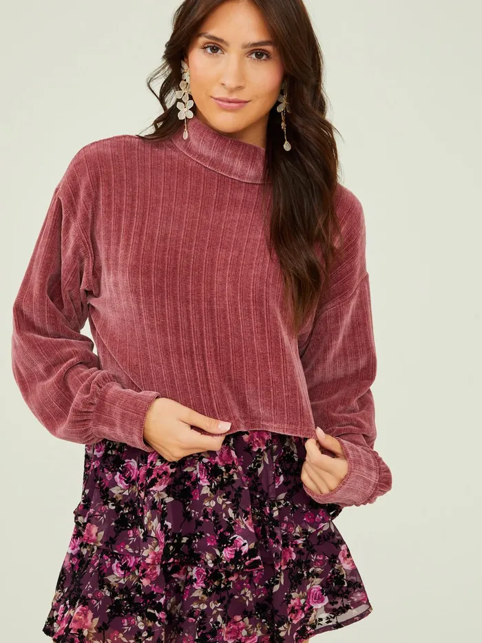 Women Altar039d State Blouses Margot Ribbed Turtleneck Top Berry