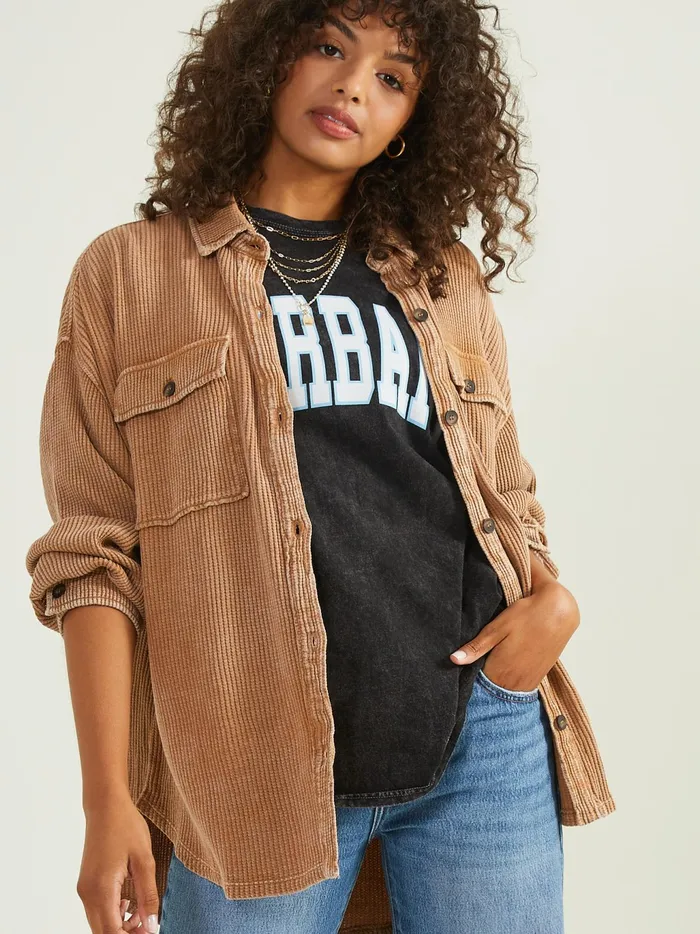 Women Altar039d State Blouses Neva Thermal Button Down Top Brown