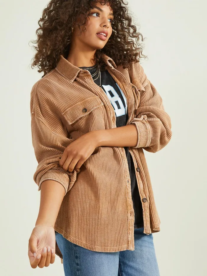 Women Altar039d State Blouses Neva Thermal Button Down Top Brown
