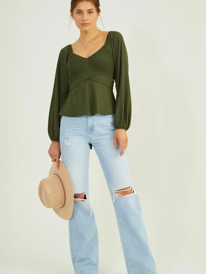Women Altar039d State Blouses Sophie Crossover Peplum Top Olive