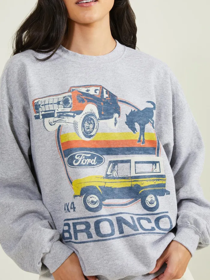 Women Altar039d State Graphics Bronco Fleece Pullover Heathergrey