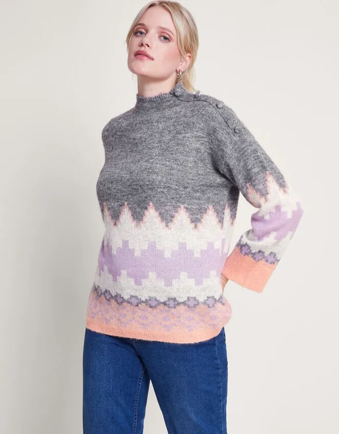 Women Ami AztecInspired Jumper Grey Monsoon Casualwear
