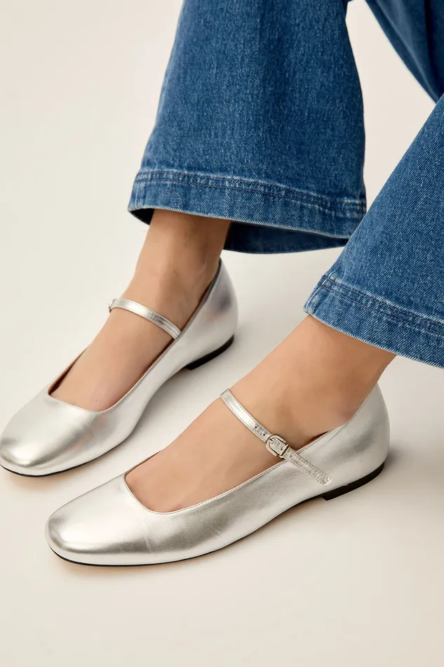 Women Ballerines En Cuir Lilio Argent Des Petits Hauts Shoes and Socks