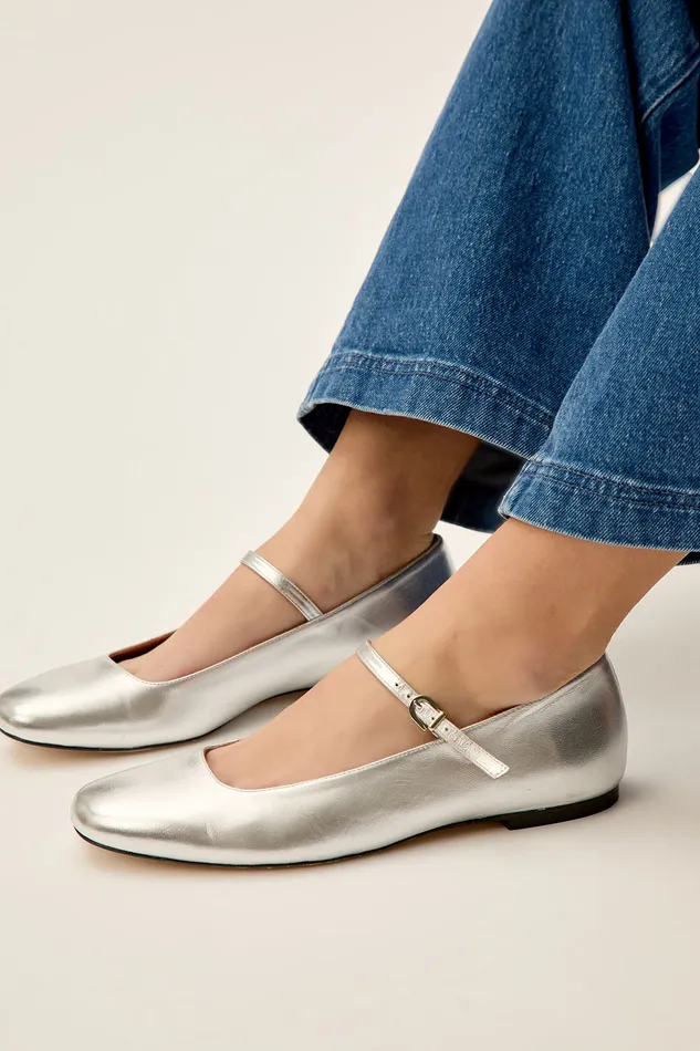 Women Ballerines En Cuir Lilio Argent Des Petits Hauts Shoes and Socks