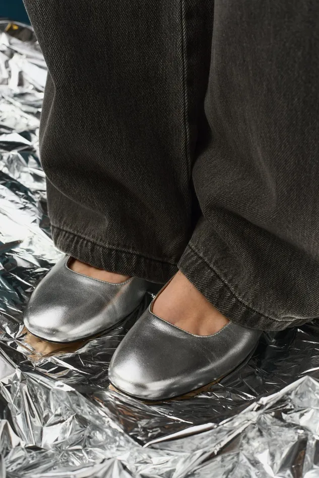 Women Ballerines En Cuir Lilio Argent Des Petits Hauts Shoes and Socks
