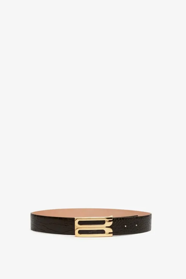 Women Belts Victoria Beckham Jumbo Frame Belt In Chocolate CrocEffect Leather