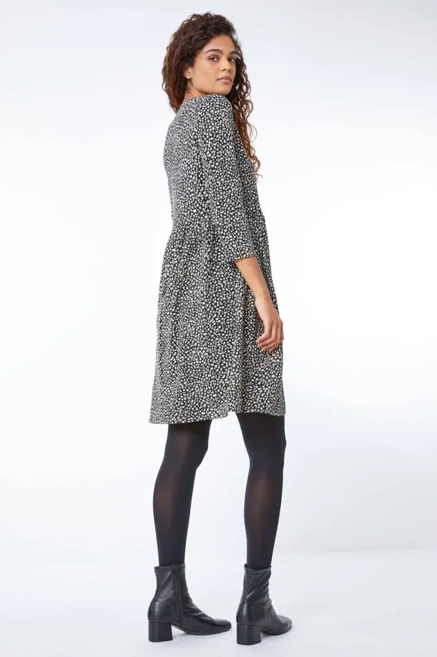 Women Black Leopard Print Stretch Dress Roman Dresses