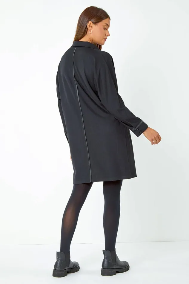 Women Black Zip Detail Cocoon Stretch Dress Roman Dresses