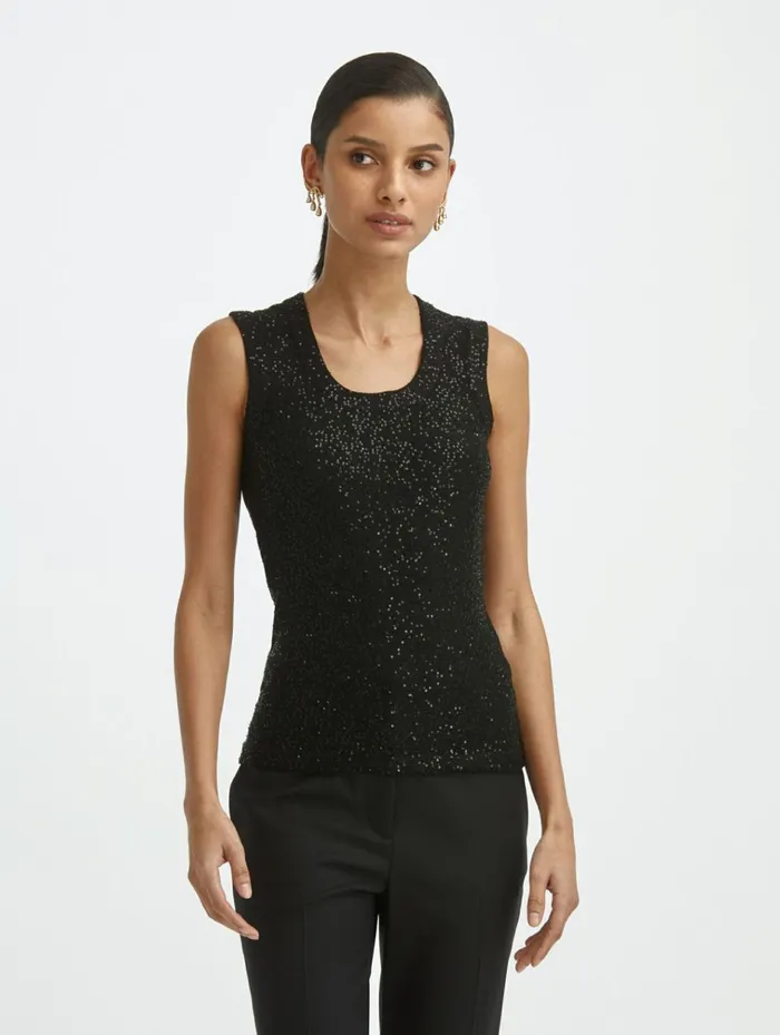 Women Blouses and Knits Oscar De La Renta Silk Scoop Neck Tank Black