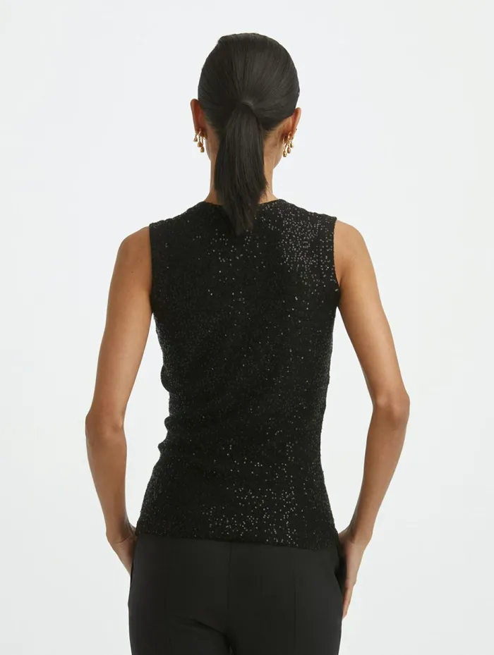 Women Blouses and Knits Oscar De La Renta Silk Scoop Neck Tank Black