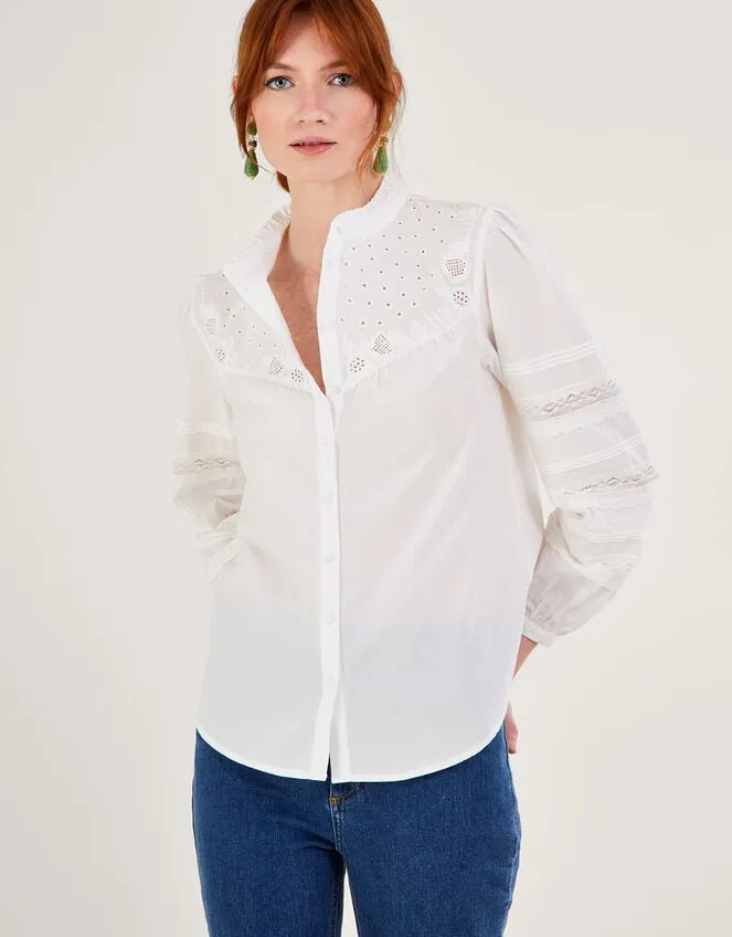 Women Bronwyn Broderie Pintuck Embroidered Blouse White Monsoon Tops and Blouses