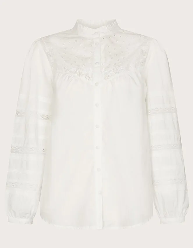 Women Bronwyn Broderie Pintuck Embroidered Blouse White Monsoon Tops and Blouses