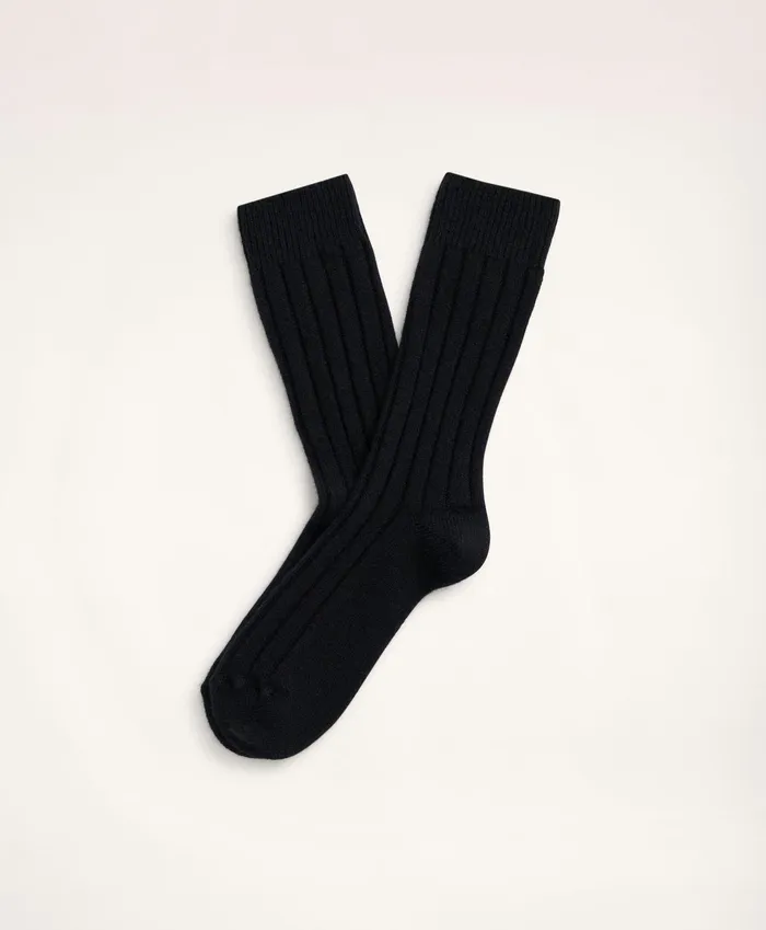 Women Cashmere Blend Ribbed Socks Black Brooks Brothers Socks and Hosiery