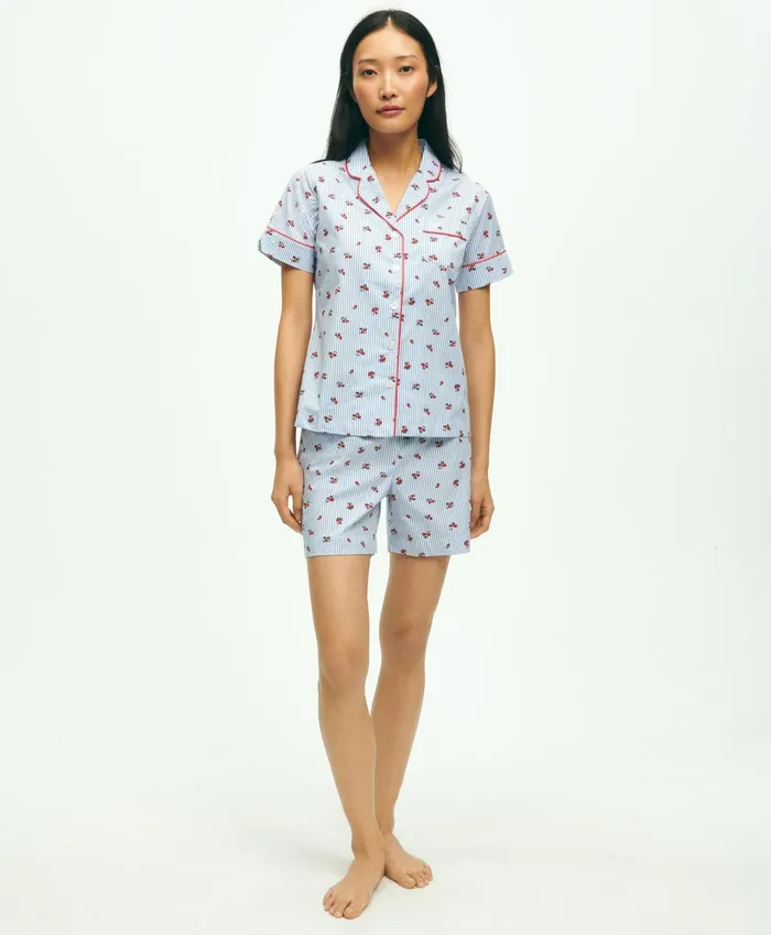 Women Cotton Poplin Floral Pajama Set Multi Brooks Brothers Pajamas and Sleepwear