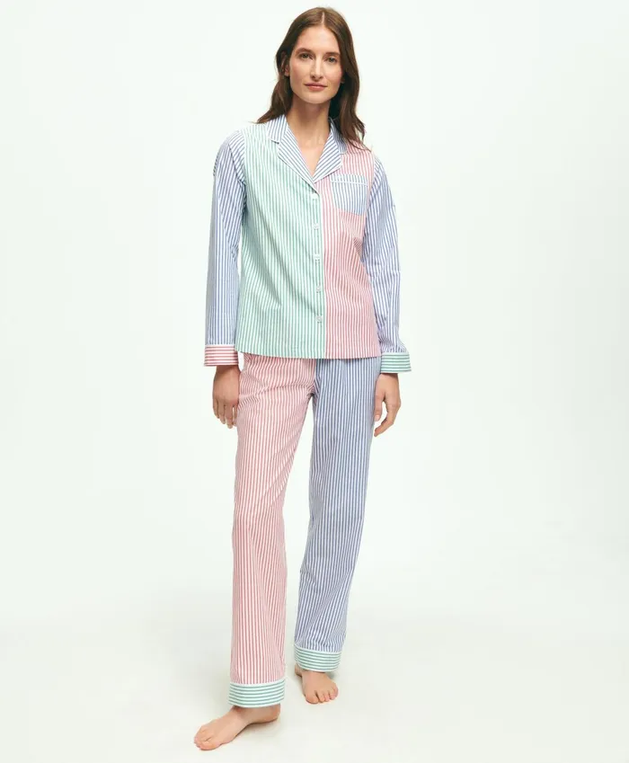 Women Cotton Poplin Fun Pajama Set Multi Brooks Brothers Pajamas and Sleepwear