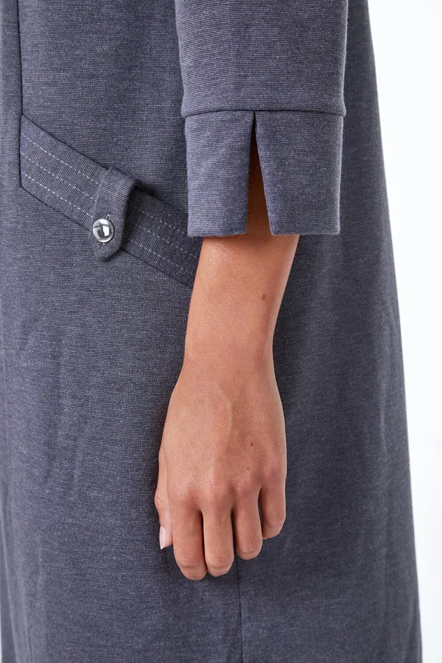 Women Dark Grey Button Detail Stretch Shift Dress Roman Dresses