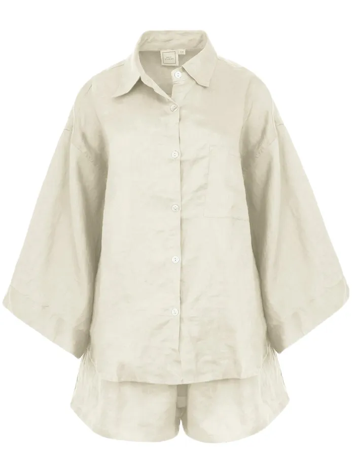 Women Deiji Studios 8211 Oatmeal 03 Linen Loungewear Set Short The UNDONE Loungewear