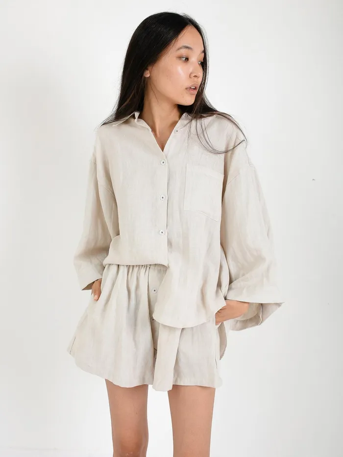 Women Deiji Studios 8211 Oatmeal 03 Linen Loungewear Set Short The UNDONE Loungewear