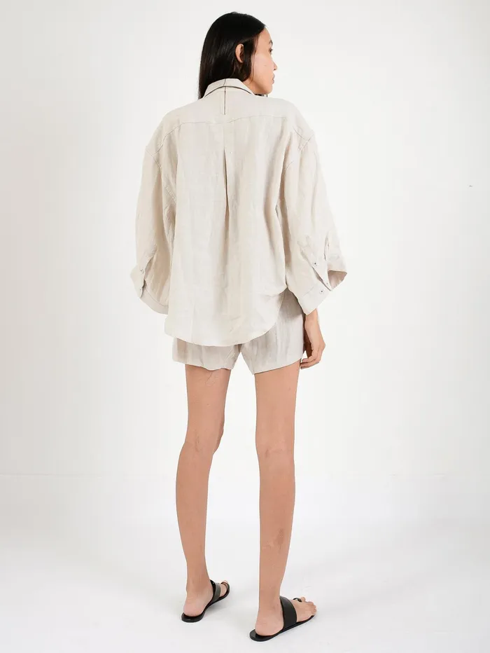 Women Deiji Studios 8211 Oatmeal 03 Linen Loungewear Set Short The UNDONE Loungewear
