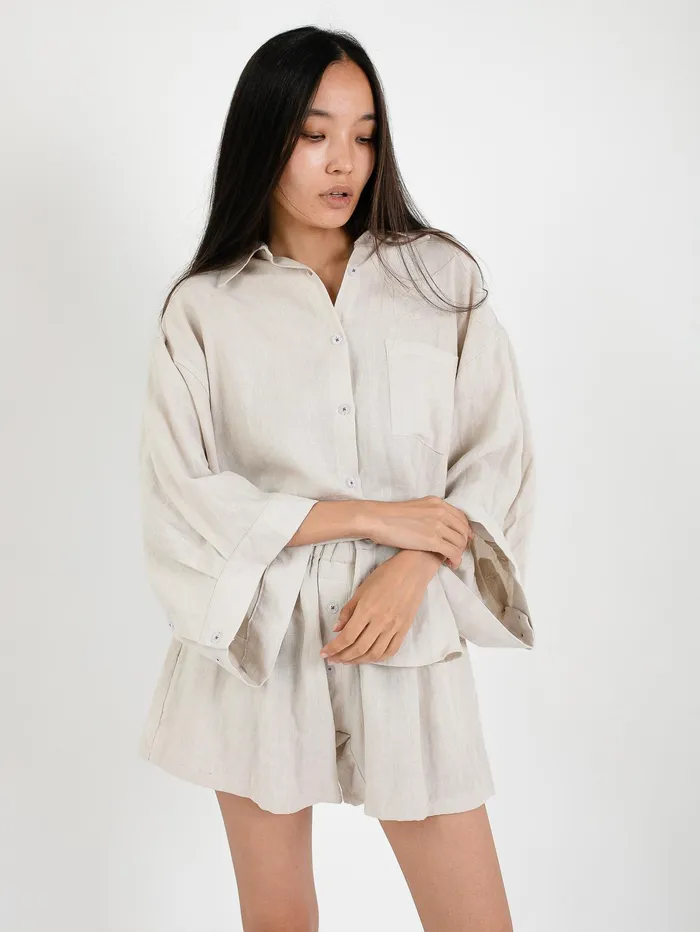 Women Deiji Studios 8211 Oatmeal 03 Linen Loungewear Set Short The UNDONE Loungewear