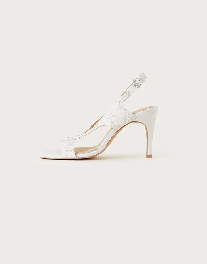 Women Embroidered Square Toe Bridal Sandals Ivory Monsoon Wedding Shoes