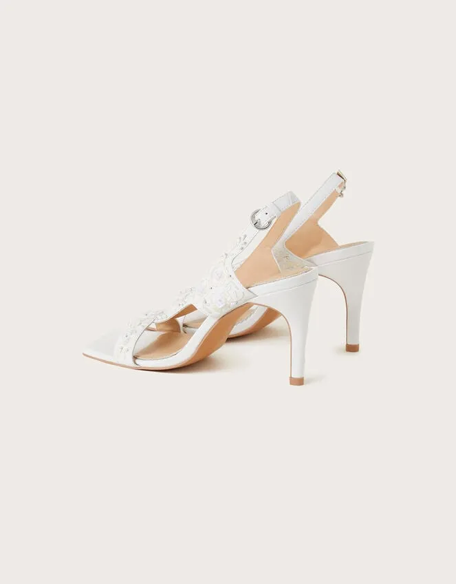 Women Embroidered Square Toe Bridal Sandals Ivory Monsoon Wedding Shoes