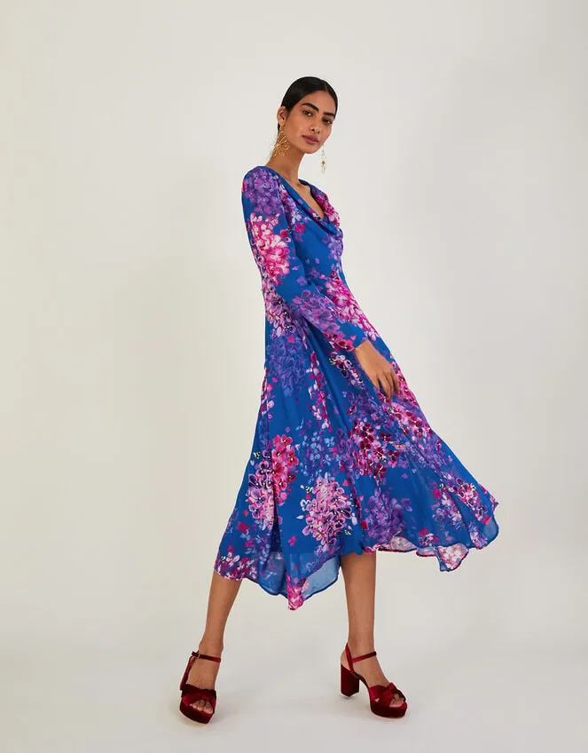 Women Evanah Floral Hanky Hem Dress In Sustainable Viscose Blue Monsoon Occasionwear