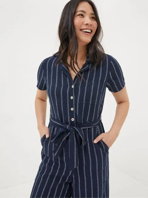 Women Fatface Jumpsuits and Playsuits Blue Acre Stripe Linen Blend Jumpsuit Women Fatface Jumpsuits and Playsuits Blue Acre Stripe Linen Blend Jumpsuit