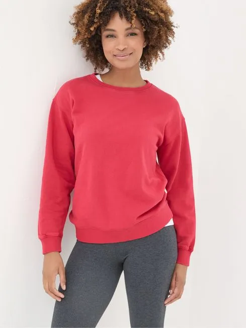 Women Fatface Loungewear Georgia Red Organic Cotton Crew Neck Sweatshirt