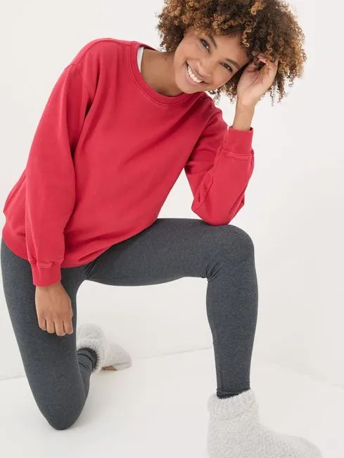 Women Fatface Loungewear Georgia Red Organic Cotton Crew Neck Sweatshirt