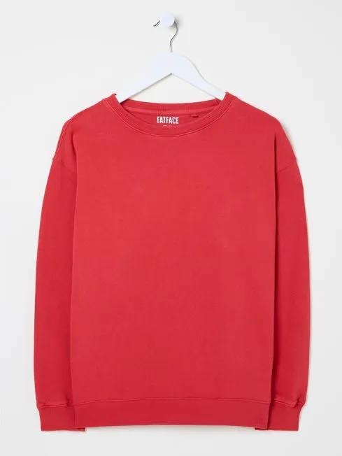 Women Fatface Loungewear Georgia Red Organic Cotton Crew Neck Sweatshirt