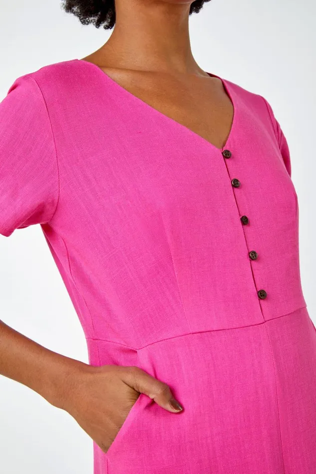 Women Fuchsia Cotton Blend Culotte Jumpsuit Roman Jumpsuits and Playsuits