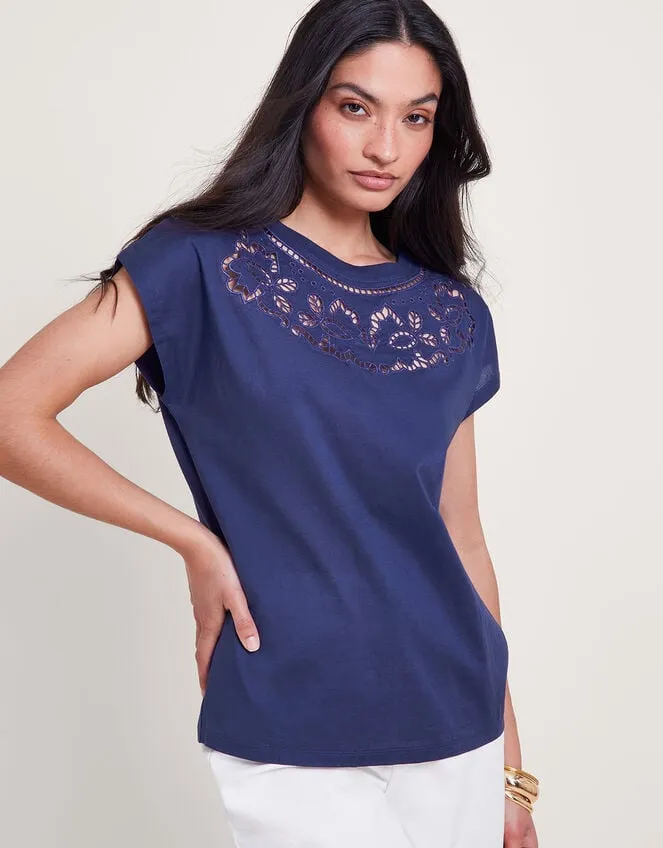 Women Garcia Cutwork TShirt Blue Monsoon Tops and Blouses