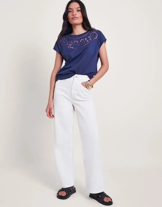 Women Garcia Cutwork TShirt Blue Monsoon Tops and Blouses