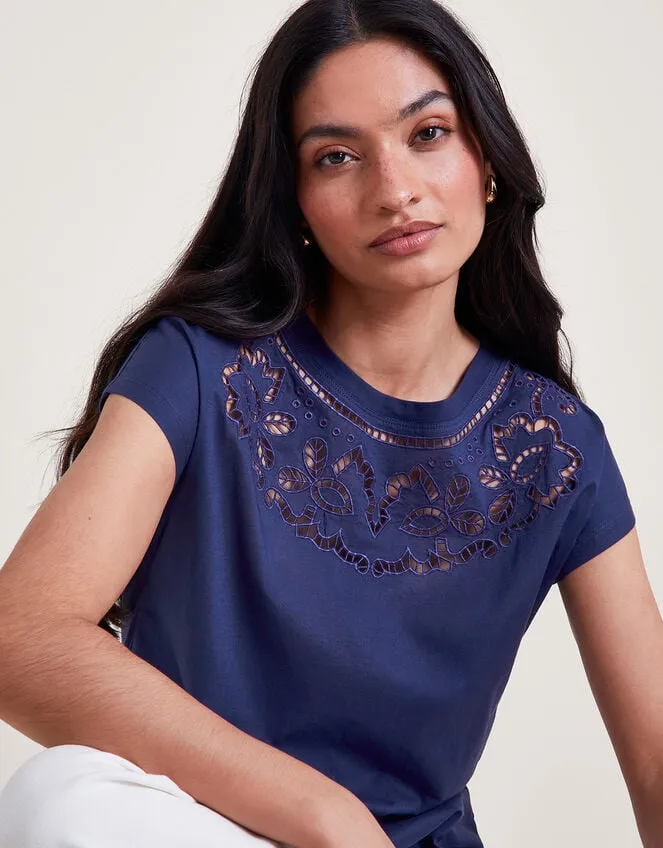 Women Garcia Cutwork TShirt Blue Monsoon Tops and Blouses