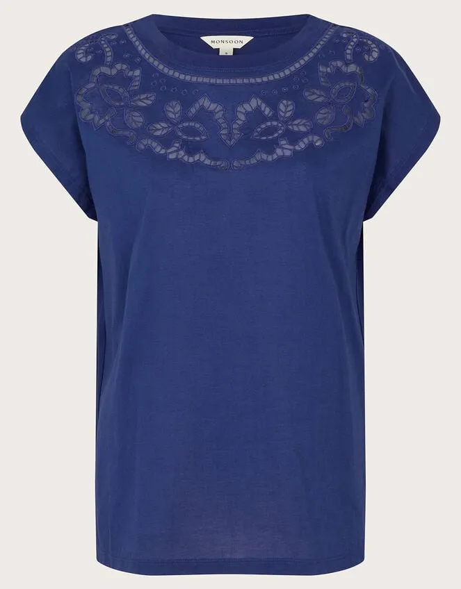 Women Garcia Cutwork TShirt Blue Monsoon Tops and Blouses