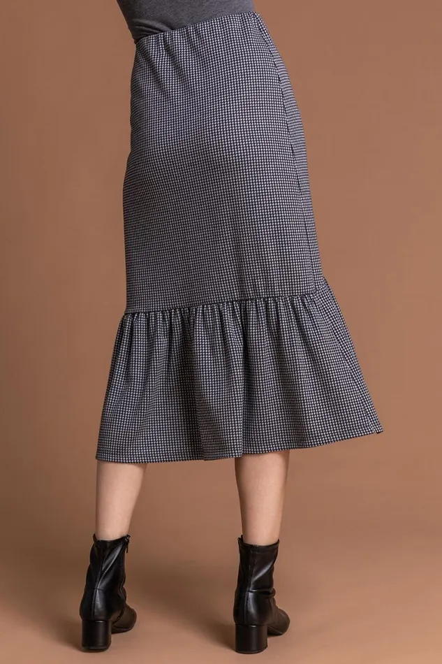 Women Grey Houndstooth Tiered Midi Skirt Roman Dresses