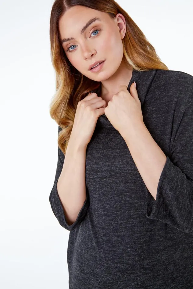 Women Grey Oversized Cowl Neck Textured Dress Roman Dresses