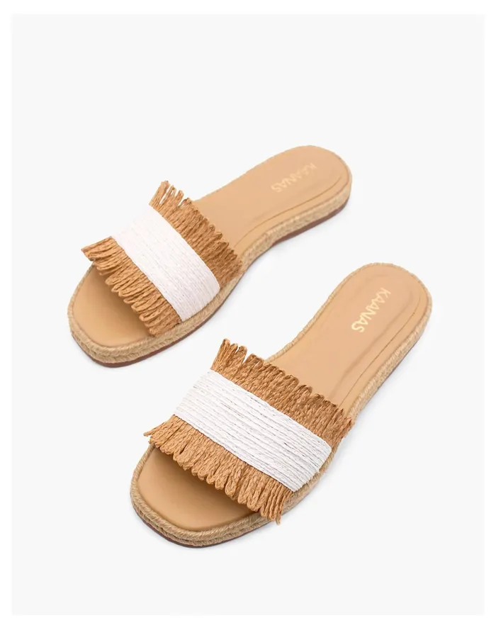 Women KAANAS Jaya Two Tone Raffia Espadrille Sandal Natural Madewell Sandals