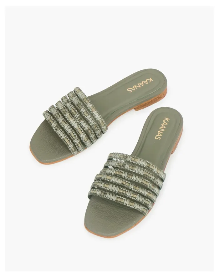 Women KAANAS Sibu See Through Strap Slip On Sandal Olive Madewell Sandals