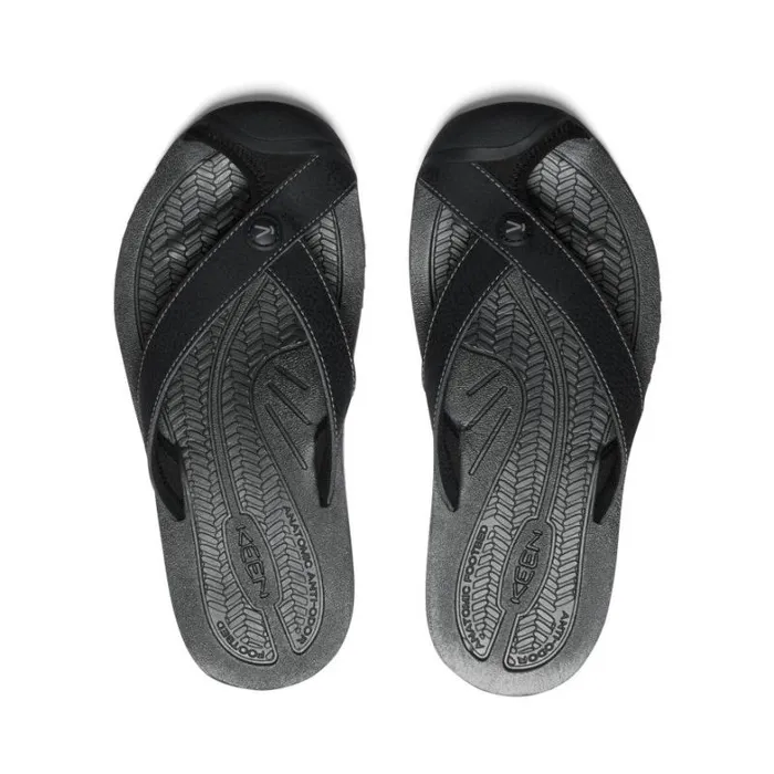 Women KEEN SlipOns Barbados BlackSteel Grey Leather FlipFlop Women KEEN SlipOns Barbados BlackSteel Grey Leather FlipFlop