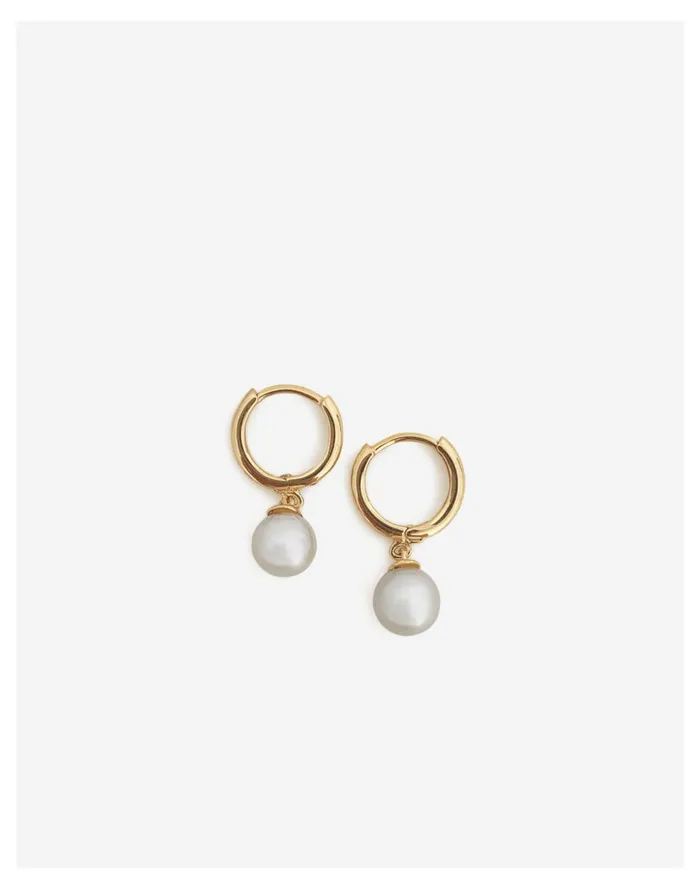 Women Kinn Round Pearl Huggies Gold Madewell 14K GoldPlated