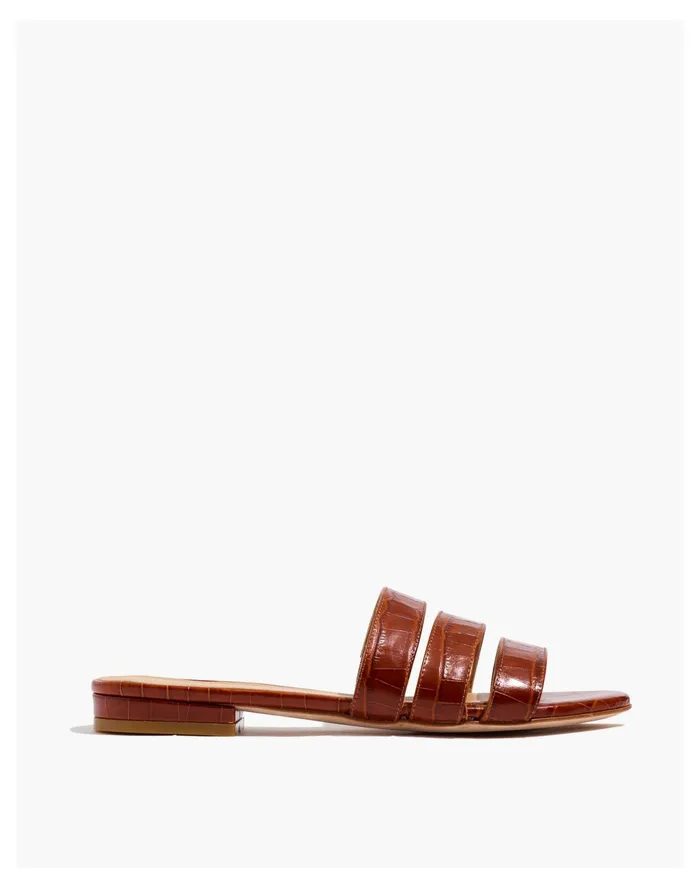 Women Maam Shoes Croc Embossed Leather CJ Slide Sandals Cognac Madewell Sandals Women Maam Shoes Croc Embossed Leather CJ Slide Sandals Cognac Madewell Sandals